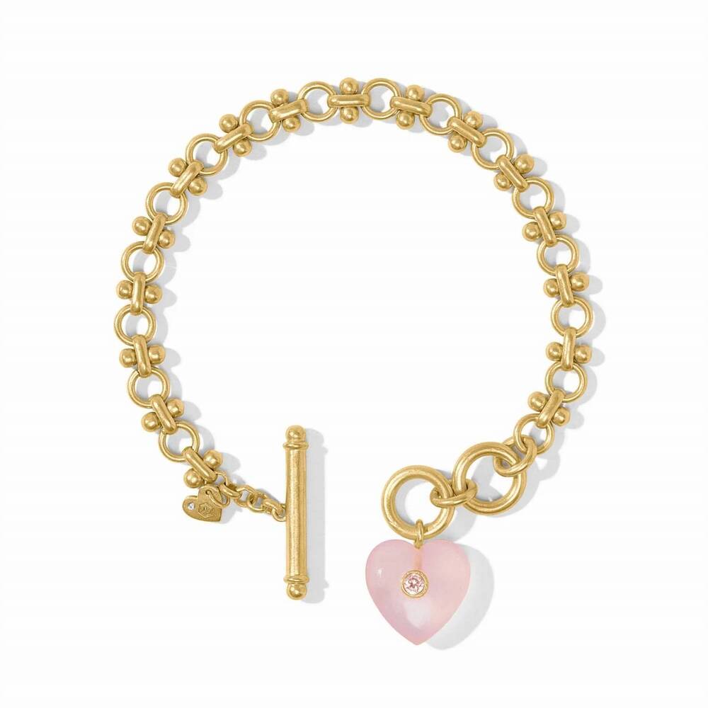 NEW JULIE VOS women's heart link bracelet in pink quartz
